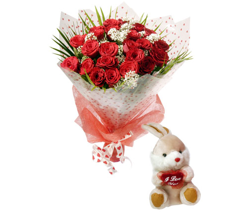 10 adet kirmizi g�l ve hediye pelus oyuncak  Ankara Y�kseltepe Mah �i�ek g�nderme 