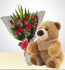 12 adet yapay g�l ve 40 cm civarinda ayi  Ankara Yayla Mahallesi �i�ek yolla 