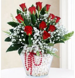 9 adet k�rm�z� g�l cam i�erisinde  Ankara Bas�nevleri Mahallesi �i�ek sipari�i 