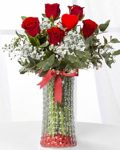 5 adet k�rm�z� g�l kalp �ubuk cam vazoda  Ankara Sanatoryum �i�ek ma�azas� 