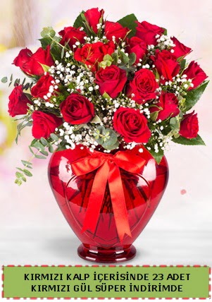 K�rm�z� kalp i�erisinde 23 adet k�rm�z� g�l  Ankara P�narba�� Mahallesi sevgilime hediye �i�ek 