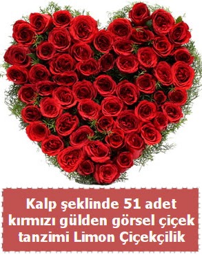 51 k�rm�z� g�lden kalp �eklinde �i�ek tanzim  Ankara P�narba�� Mahallesi sevgilime hediye �i�ek 