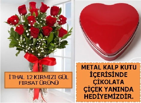 12 adet k�rm�z� g�l ve kalp kutuda �ikolata  Ankara �i�ekli Mahallesi Oran 14 �ubat sevgililer g�n�