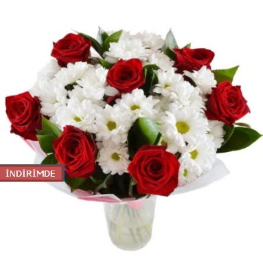 7 k�rm�z� g�l ve 1 demet krizantem  Ankara Sanatoryum �i�ek ma�azas� 