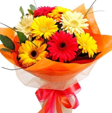 9 adet kar���k gerbera buketi  Ankara Etlik Mahallesi �i�ek servisi 