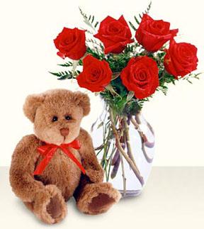 Ankara P�narba�� Mahallesi sevgilime hediye �i�ek  cam yada mika vazo i�erisinde 6 adet g�l ve ayicik