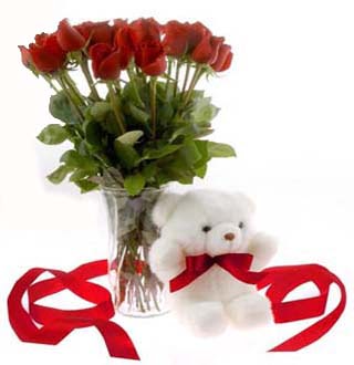  Ankara Aktepe �nternetten �i�ek sipari�i  12 adet kirmizi g�l ve pelus ayicik